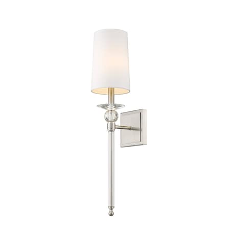 Z-Lite Ava 1 Light Wall Sconce, Brushed Nickel & White 804-1S-BN